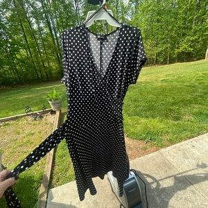 Polka dot black and white belted dress